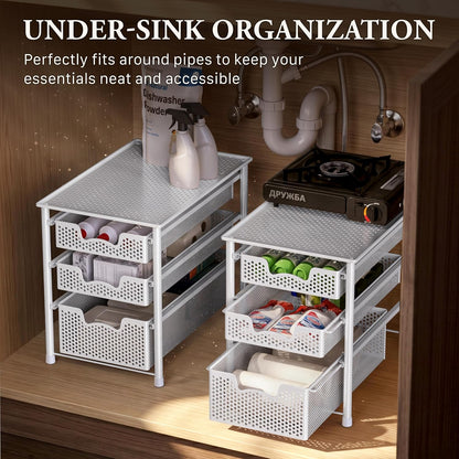 Simple Houseware Stackable 2 Tier Sliding Basket Organizer Drawer, White
