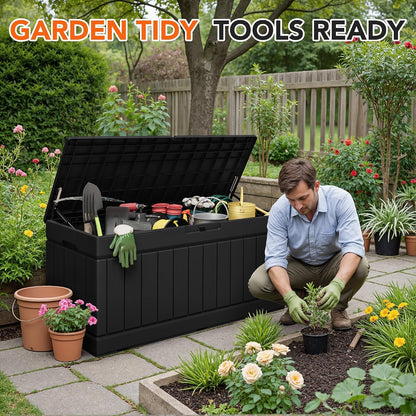 32 Gallon Deck Box Outdoor Indoor Waterproof Storage Box for Patio Furniture, Pool Accessories, Garden Tools, and Cushion Storage, Black