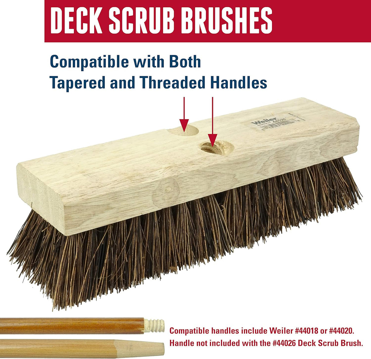 Weiler 44026 Heavy Duty Deck Scrub Brush with Natural Palmyra Bristles for Wooden Decks, Conrete Patios, and Other Rough Surfaces