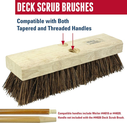 Weiler 44026 Heavy Duty Deck Scrub Brush with Natural Palmyra Bristles for Wooden Decks, Conrete Patios, and Other Rough Surfaces