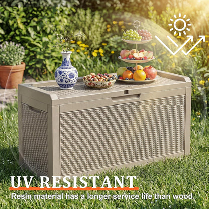 EasyUp 33 Gallon Resin Deck Box Waterproof, UV Resistant Outdoor Storage Box for Delivery, Porch, Patio and Garden, Stripe Black