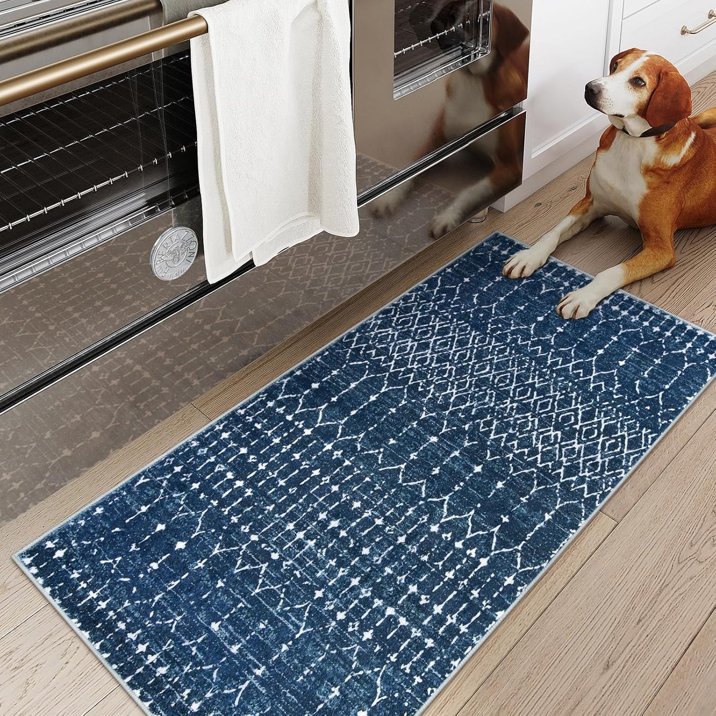 Lahome Moroccan Entry Rug 2x3, Non-Slip Washable Front Indoor Door Mat Rubber Backing Low-Profile Door Rugs, Small Geometric Print Distressed for Entryway Bathroom Kitchen, Black Hana