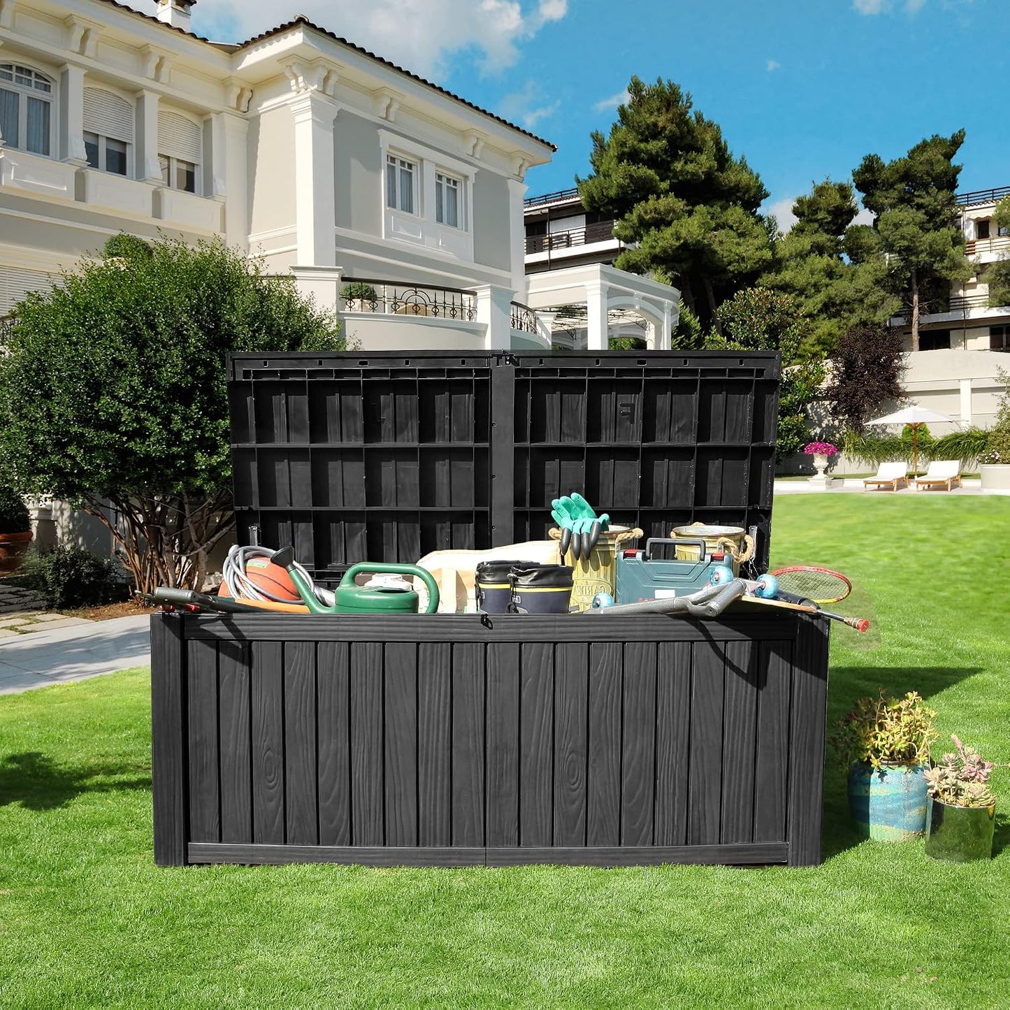 YITAHOME 31 Gallon Outdoor Storage Deck Box | Waterproof Resin Package Delivery and Storage Box with Lockable Lid for Patio Furniture Cushions, Pool Accessories, Garden