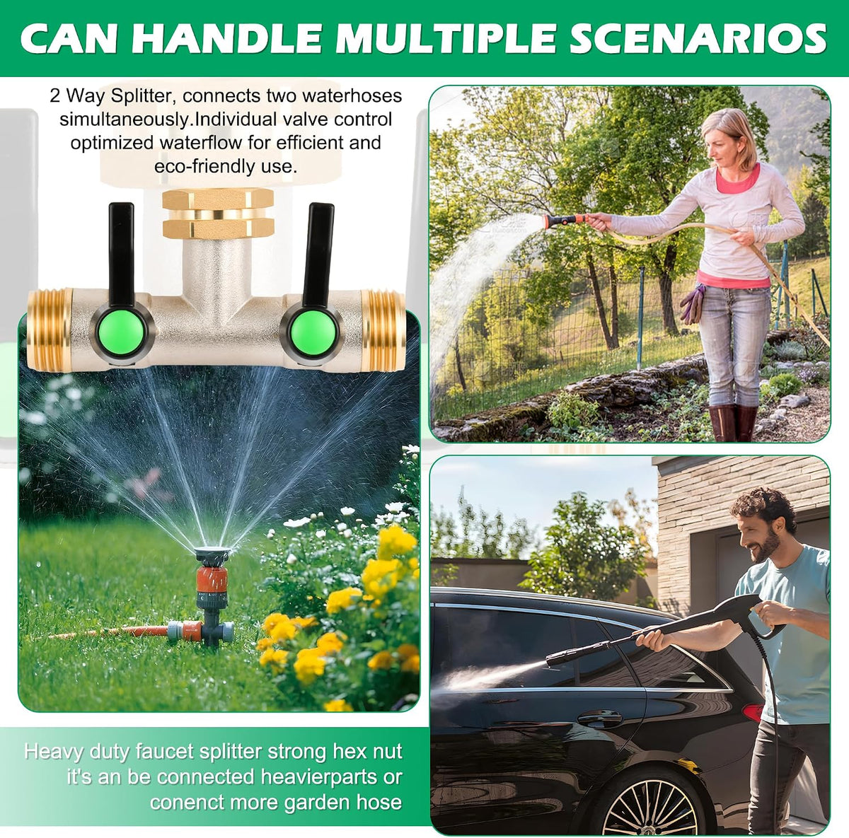 Love Is War 2 Way Hose Splitter Garden Water Faucet Spigot Splitter | Standard 3/4 inch GHT thread fits all common outdoor spigots and hoses