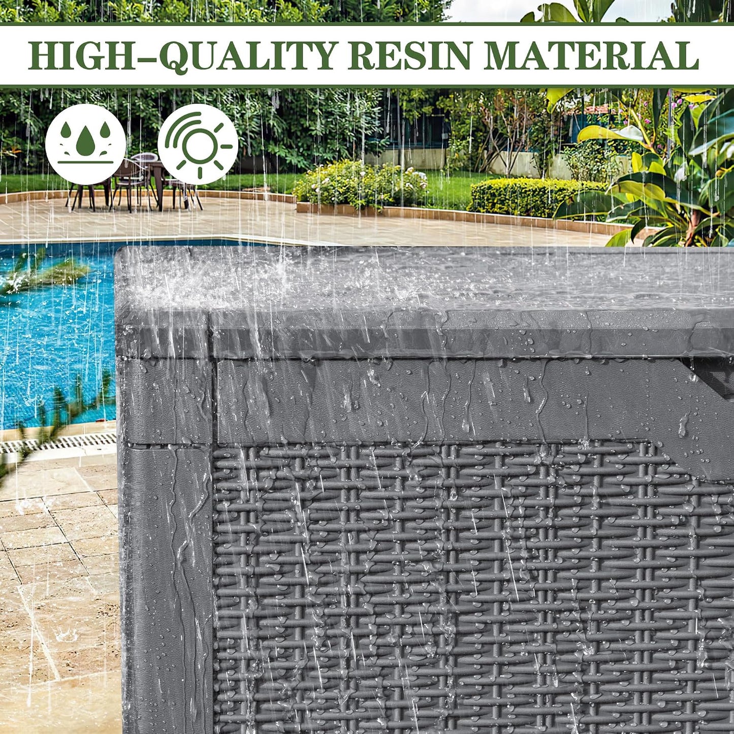 Greesum Outdoor Storage Box 31 Gallon Storage Box with Lid for Patio Furniture, Garden Tools, Pool Supplies, Waterproof and UV Resistant, Lockable, Dark Black
