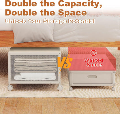 2 Pack Under the Bed Storage Containers,10 inch Height Under Bed Shoe Storage,31inch Long Underbed Storage with Wheels,Large Rolling under bed Clothes Storage Drawers with Lid for Dorm Tall ,Black