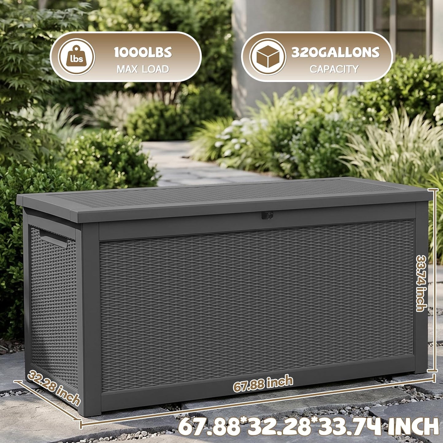 EasyUp 35 Gallon Outdoor Storage Box, Outdoor Deck Boxes for Garden Tools Equipment,Cushions and Patio Storage,Lockable and Resin,Easy to Install(Black)