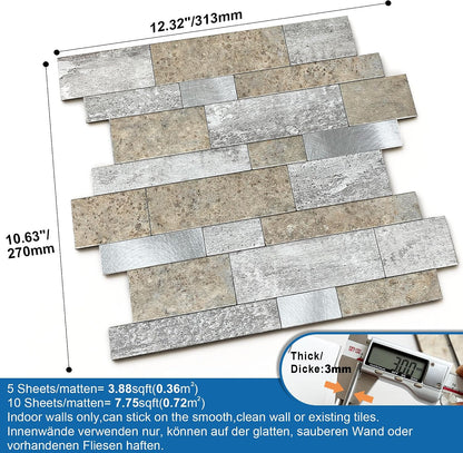 MOFIT Backsplash Tile for Kitchen Peel and Stick Stone Matte Finish,Bathroom Tiles Stickers 3D Wall Panel Linear Mosaic Marble Backsplash Waterproof(10sheets,Blue Green Gray)