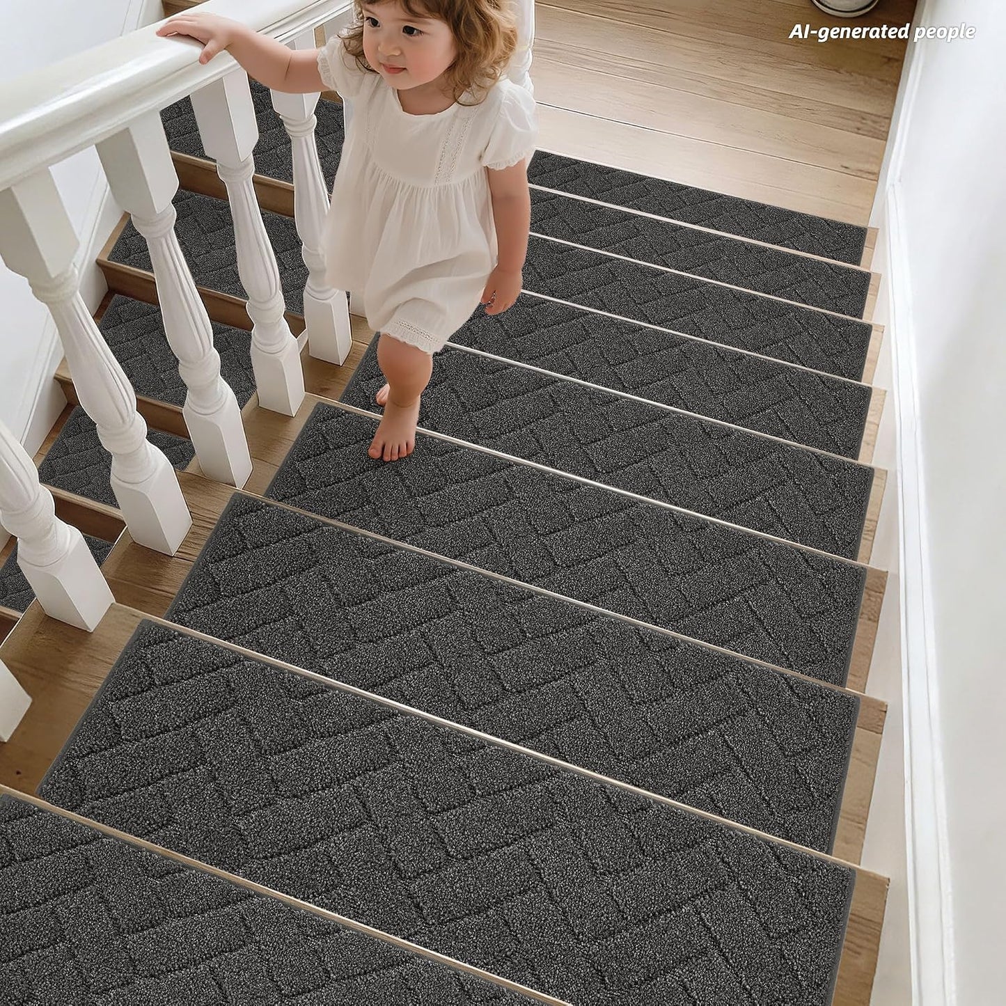 BEQHAUSE Stair Treads for Wooden Steps 28inX9in, Non Slip Carpet Stair Treads Indoor Stair Runners Machine Washable, Soft Stair Rugs Mat Surface Polyester TPE Backing, 4pcs, Charcoal