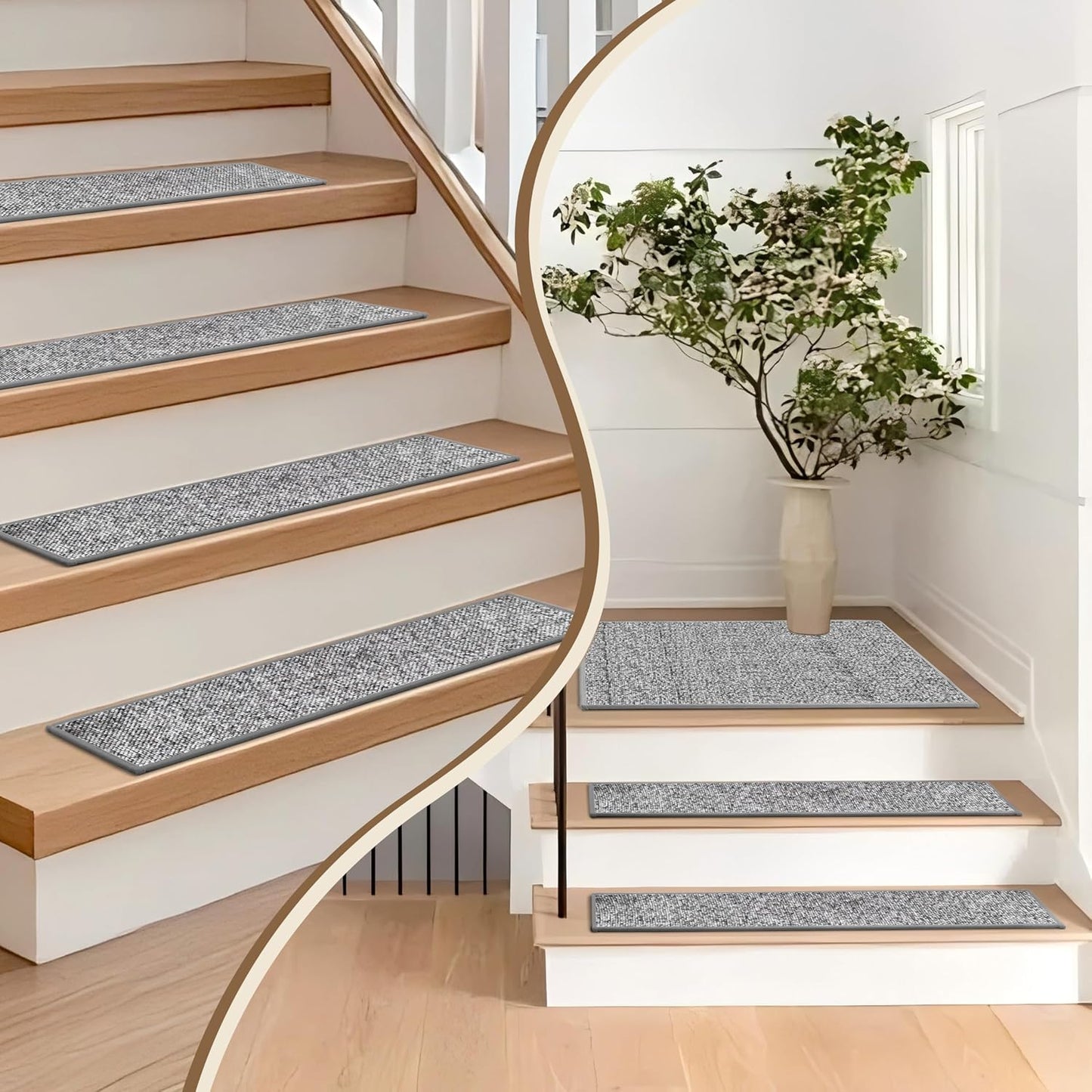 Non-Slip Carpet Stair Treads 15PCS, 8"x30" Peel and Stick Stair Runner for Wooden Steps Indoor, Washable Reusable Adhesive Backing, Pet-Friendly Safety Mats for Kids, Elders, Dogs