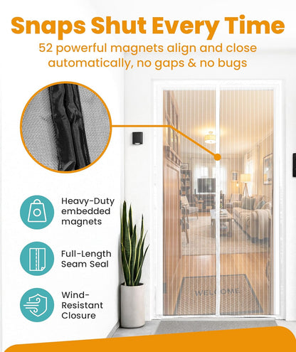 Flux Phenom Magnetic Screen Door - Bugs Out, Breeze in - 9min Install Auto-Sealing Heavy Duty Double Stitched Mesh, 52 Magnets, Hands Free Sliding & Patio Doors Net, Pet & Kid Friendly, 38 x 82 Inch