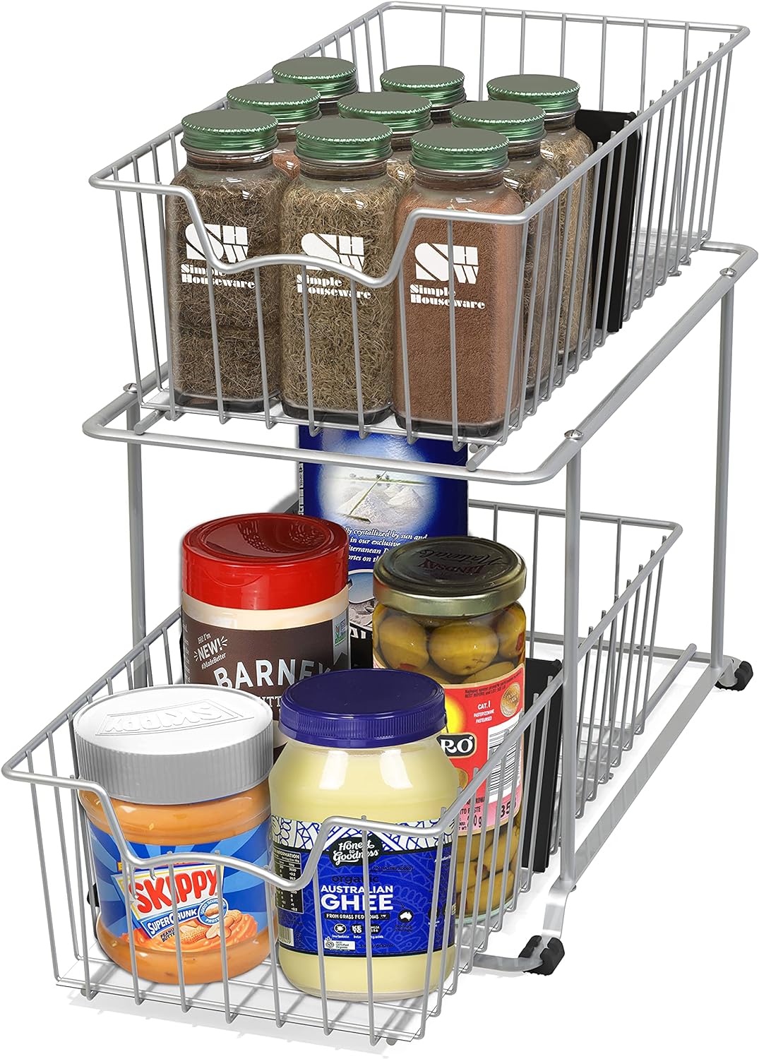 SimpleHouseware 2 Tier Cabinet Wire Basket Drawer Organizer, Brown