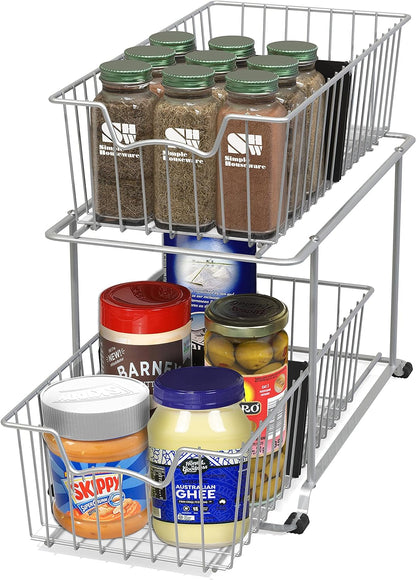 SimpleHouseware 2 Tier Cabinet Wire Basket Drawer Organizer, Brown