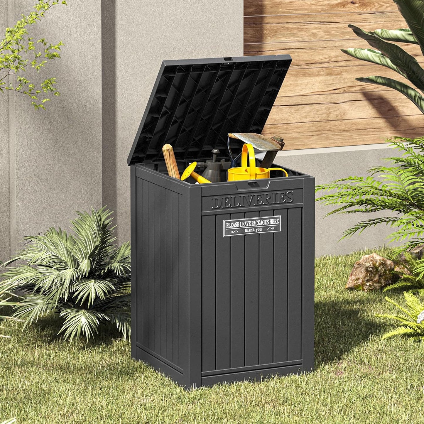 LHBGO Package Delivery Box for Outside, 48 Gallon Storage with Lockable Secure, Large Double Wall Resin Outdoor Package Delivery Waterproof Deck