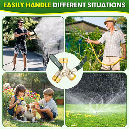 Hose Splitter 2 Way, Brass High Flow Garden Hose Splitter Heavy Duty, Hose Connector, Water Spigot Splitter, Full Flow Faucet Splitters with shutoff, 3/4” GHT Inlet