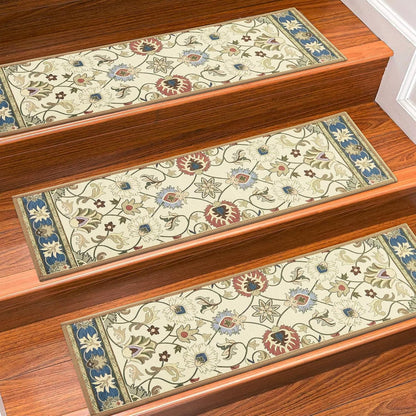 Stair Treads for Wooden Steps Indoor, 15 Pack 8" X 30" Non Slip Carpet Stair Treads with Reusable Adhesive for Kids Elders and Dogs, TPR Backing Stair Rugs Oriental Staircase Step Treads,Bohemia