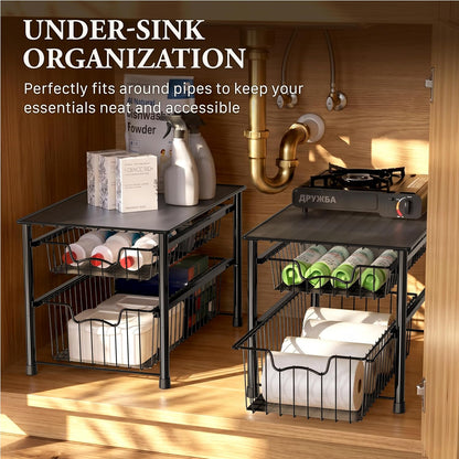 Simple Houseware Stackable 2 Tier Sliding Basket Organizer Drawer, Chrome