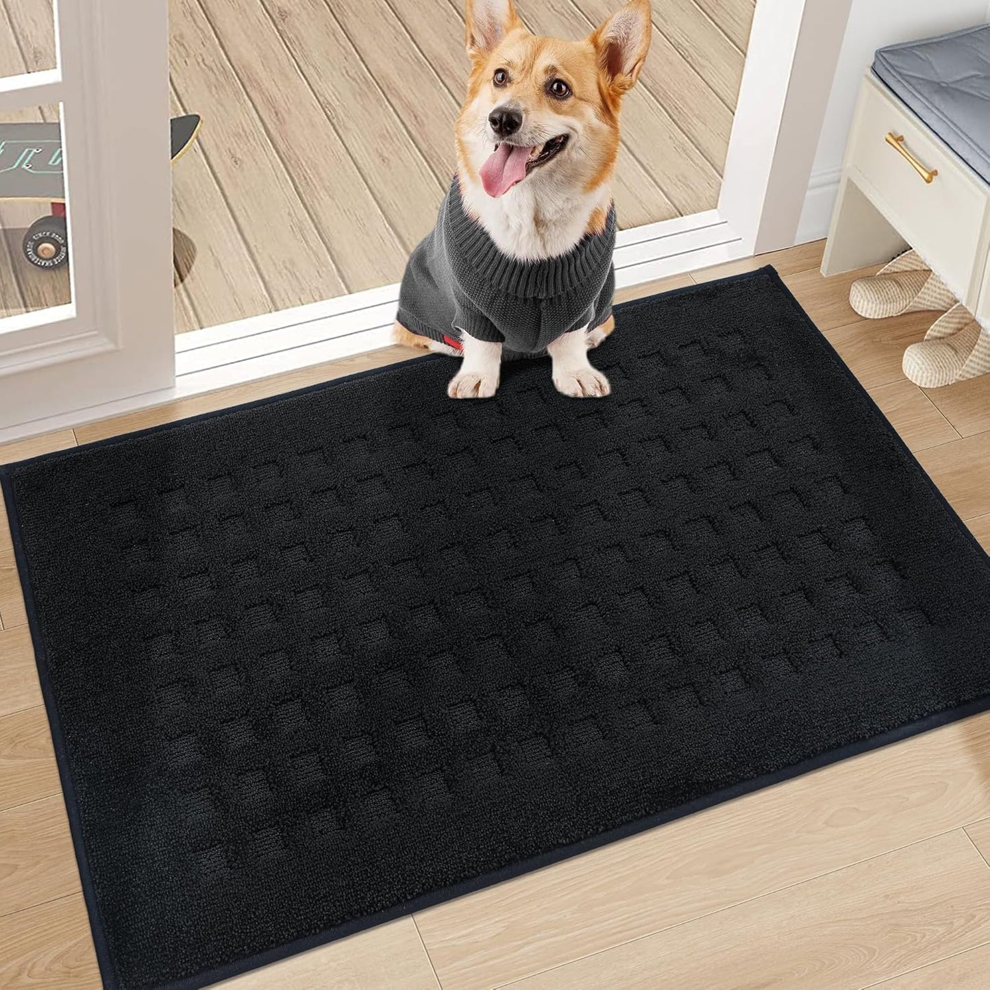 BEQHAUSE Dirt Trapper Door Mats 20"x32", Non-Slip Waffle Doormat Indoor Entrance Low-Profile, Dirt Resist and Absorbent Entryway Rugs Washable Inside Welcome Floor Mat for Front Back Door, Beige