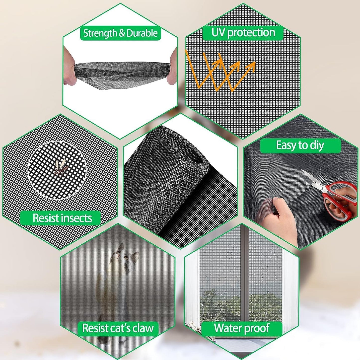 QWR Pet Proof Window Screen Replacement Kit, 39"x118" Durable High Hardness Screen Mesh Replacement Window Screens Repair Kit for Sliding Screen Door,Patio and Windows.(Folded Package with Tool Kit)