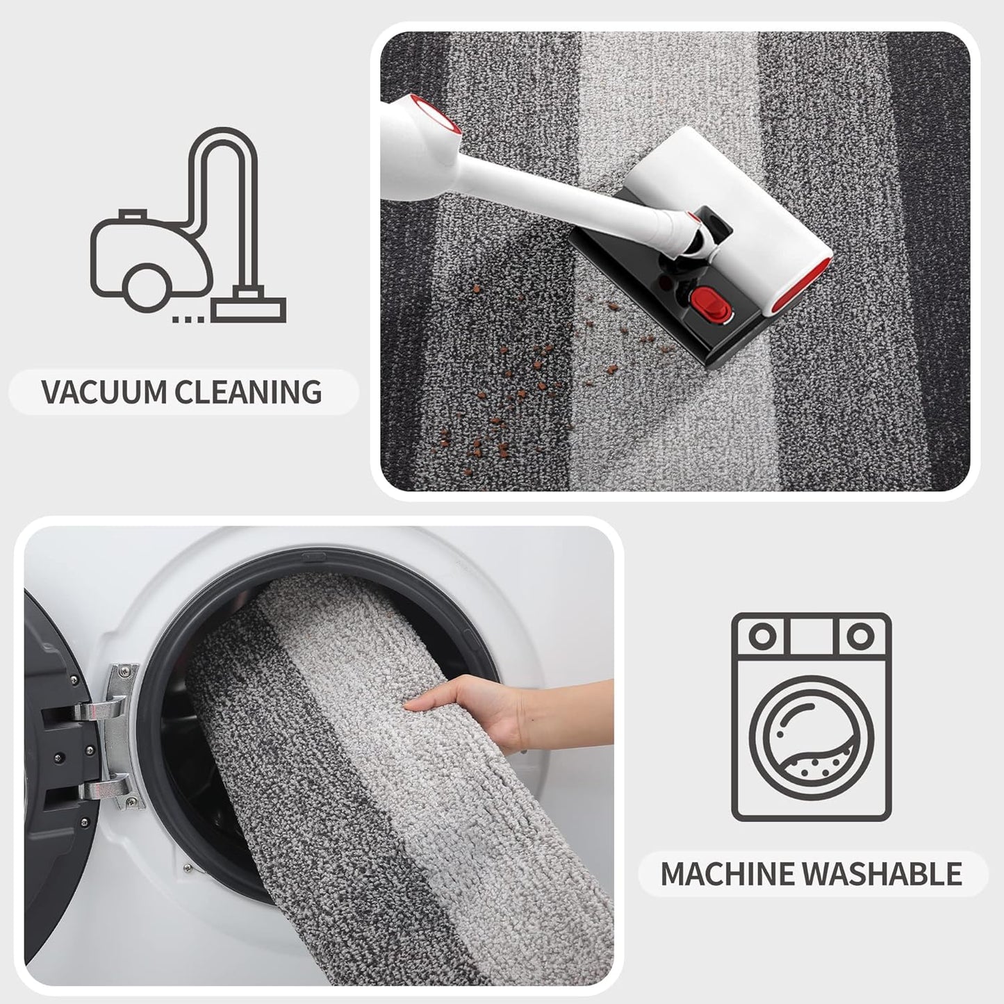 Kitinjoy Indoor Outdoor Door Mat, 32x20 Non-Slip Absorbent Dirt Trapper, Low-Profile Washable Inside Entrance Front Floor Mat, Sturdy Soft Entry Doormats for Entryway, Grey