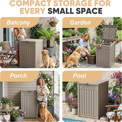 EasyUp 33 Gallon Resin Deck Box Waterproof, UV Resistant Outdoor Storage Box for Delivery, Porch, Patio and Garden, Stripe Black