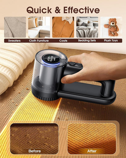 Fabric Shaver Electric Lint Remover Rechargeable Lint Shaver Digital Display Fabric Sweater Shaver 3 Speeds 6 Leaf Blades for Clothing to Remove Pilling for Clothes, Furniture, Sweater, Couch, Blanket