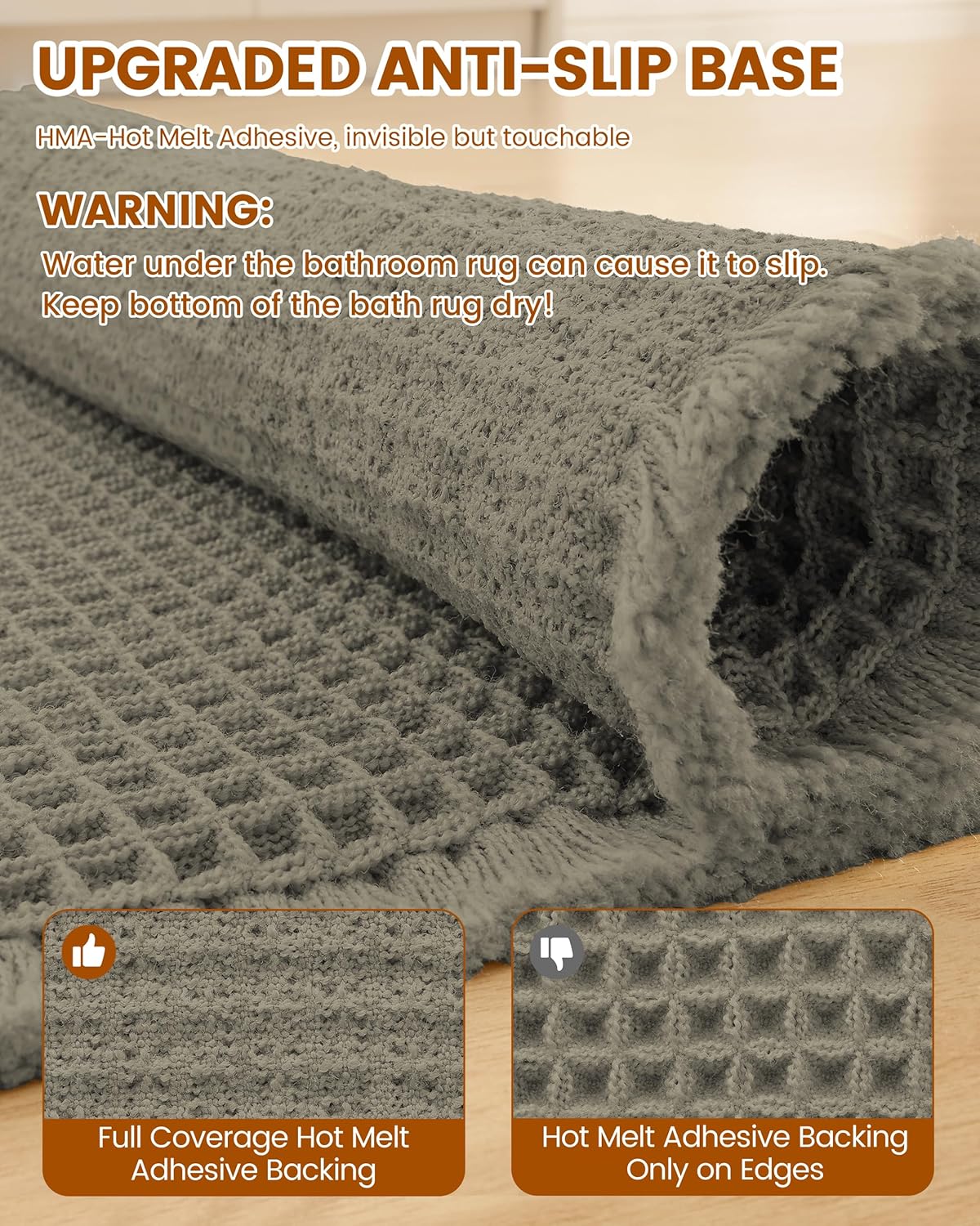 Smiry Waffle Bath Mat 30x20, Extra Soft Absorbent Bathroom Rugs, Non Slip Machine Washable Quick Dry Bath Rugs for Bathroom Floor, Tub, Shower, Home Decor Accessories, Brown