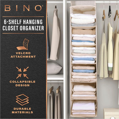 BINO 10-Shelf Shoe Closet Organizer - Beige | Closet Hanging Organizer | Hanging Shoe Rack Storage & Organizer for Bedroom | Hanging Shelves | Portable Closets for Hanging Shoes | Room Essentials