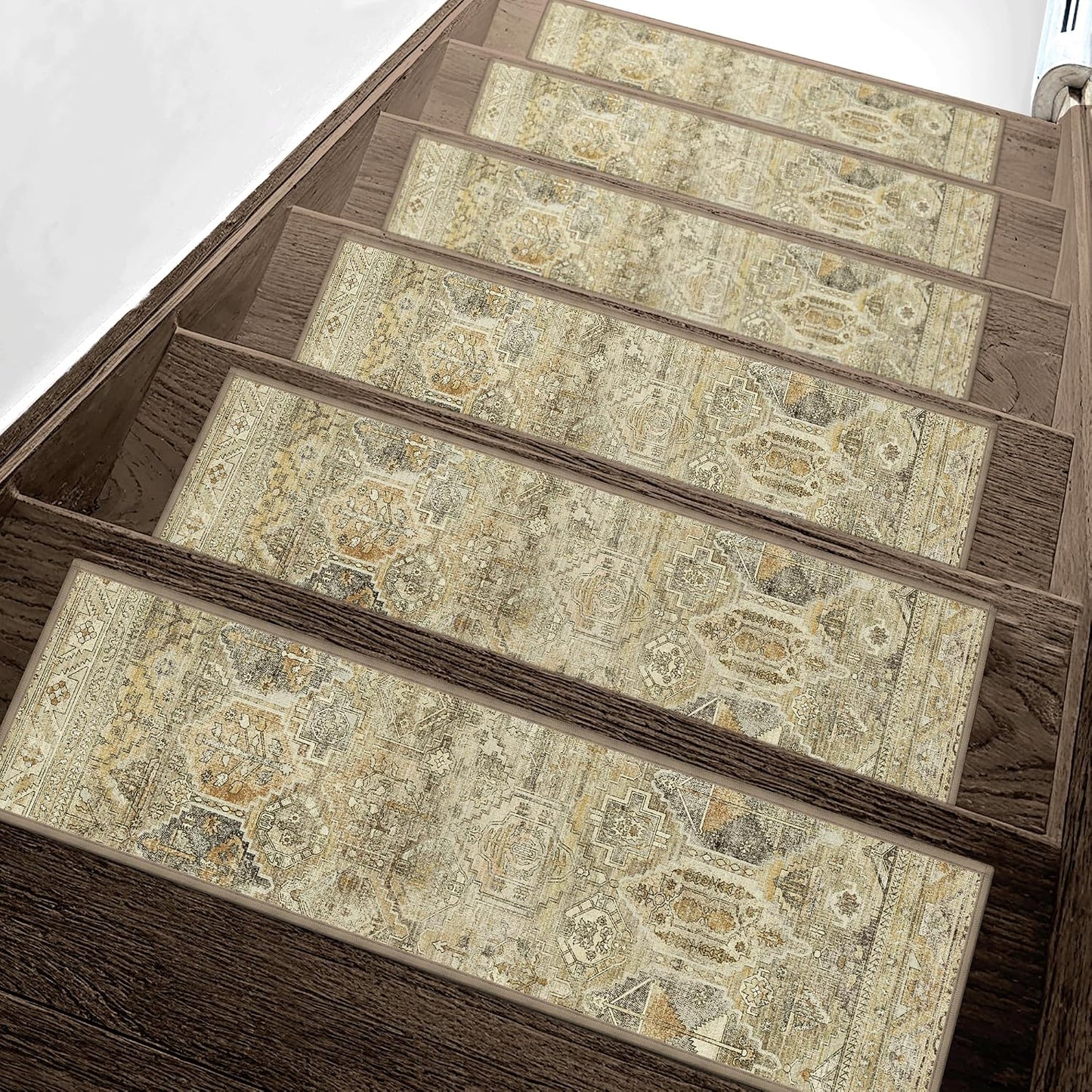 sarben Non Slip Stair Treads for Wooden Steps 15PCS - 8"x30" Indoor Safety Carpet, Edging Mats with TPE Adhesive Backing, Pet and Elderly Friendly Stair Rugs (Taupe) - Colors A