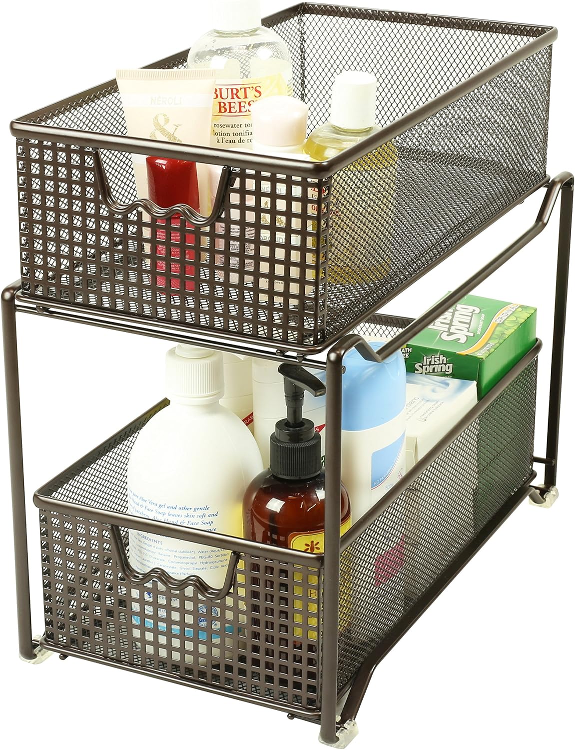 DecoBrothers 2 Tier Bathroom Storage Organizer with Pull-Out Drawer, Silver