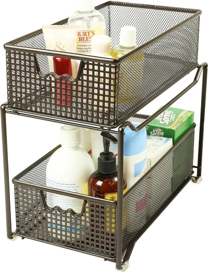 DecoBrothers 2 Tier Bathroom Storage Organizer with Pull-Out Drawer, Silver