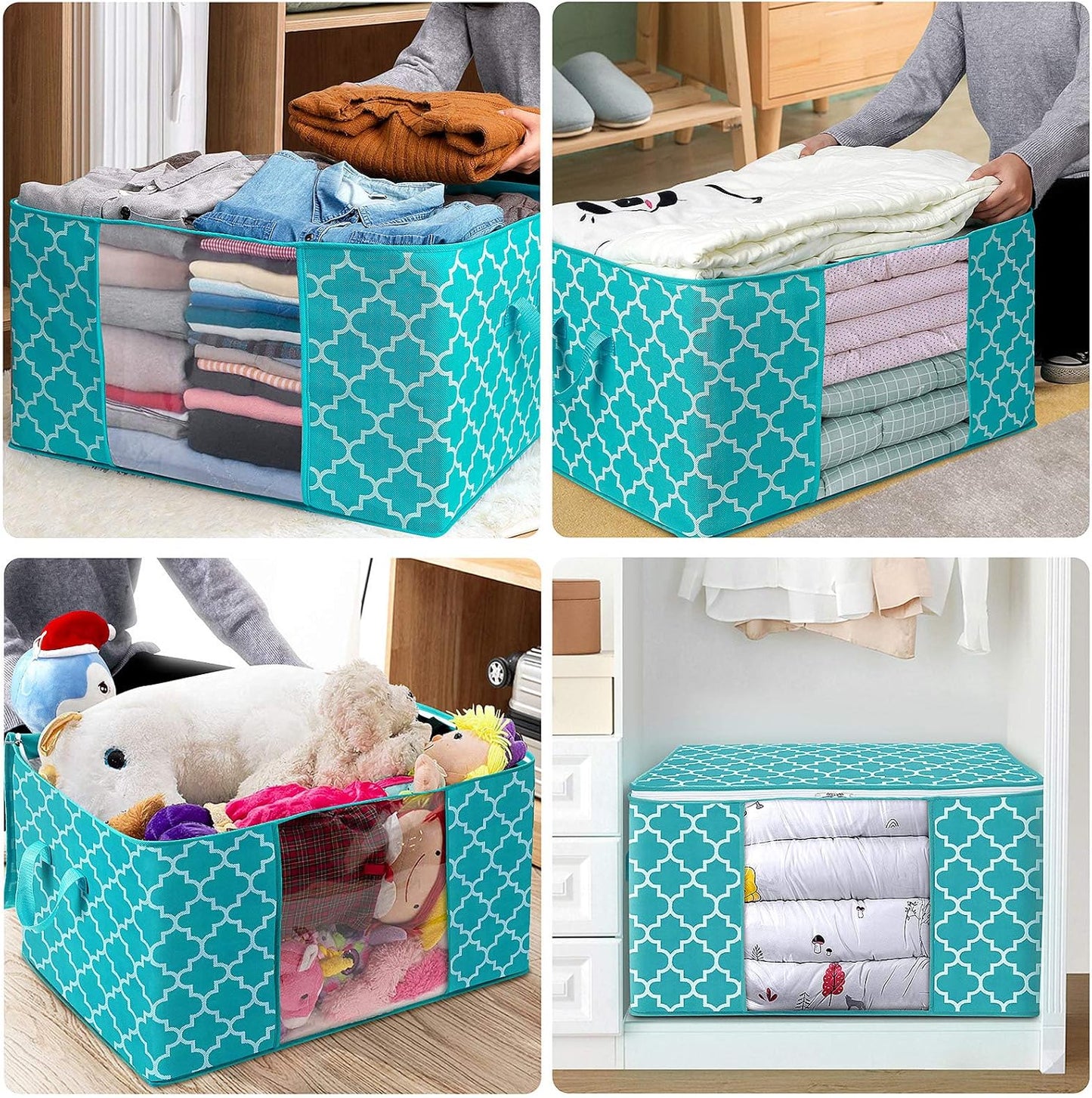 WISELIFE Storage Bags, Large Blanket Clothes Organization and Storage Containers for Bedding, Comforters, Foldable Organizer with Reinforced Handle, Clear Window,Sturdy Zippers,(Grey, 3 x 100L)