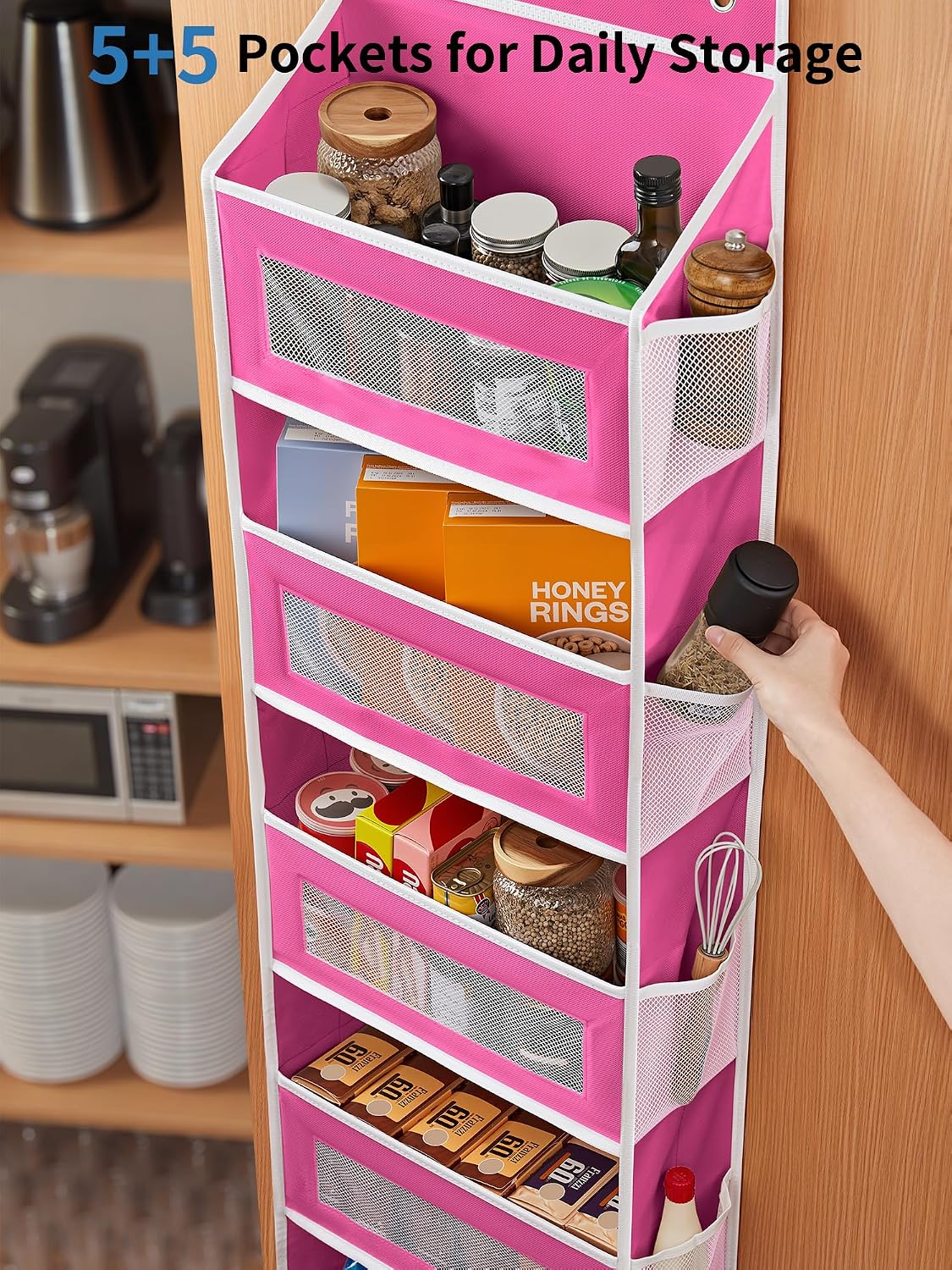 JARLINK 2 Pack Over the Door Organizer Storage, 5 Shelf Hanging Door Organizer with 5 Large Capacity Pockets, Anti Tilt 44 lb Load Behind Door Storage for Bedroom, Bathroom, Pantry, Nursery, (Grey)