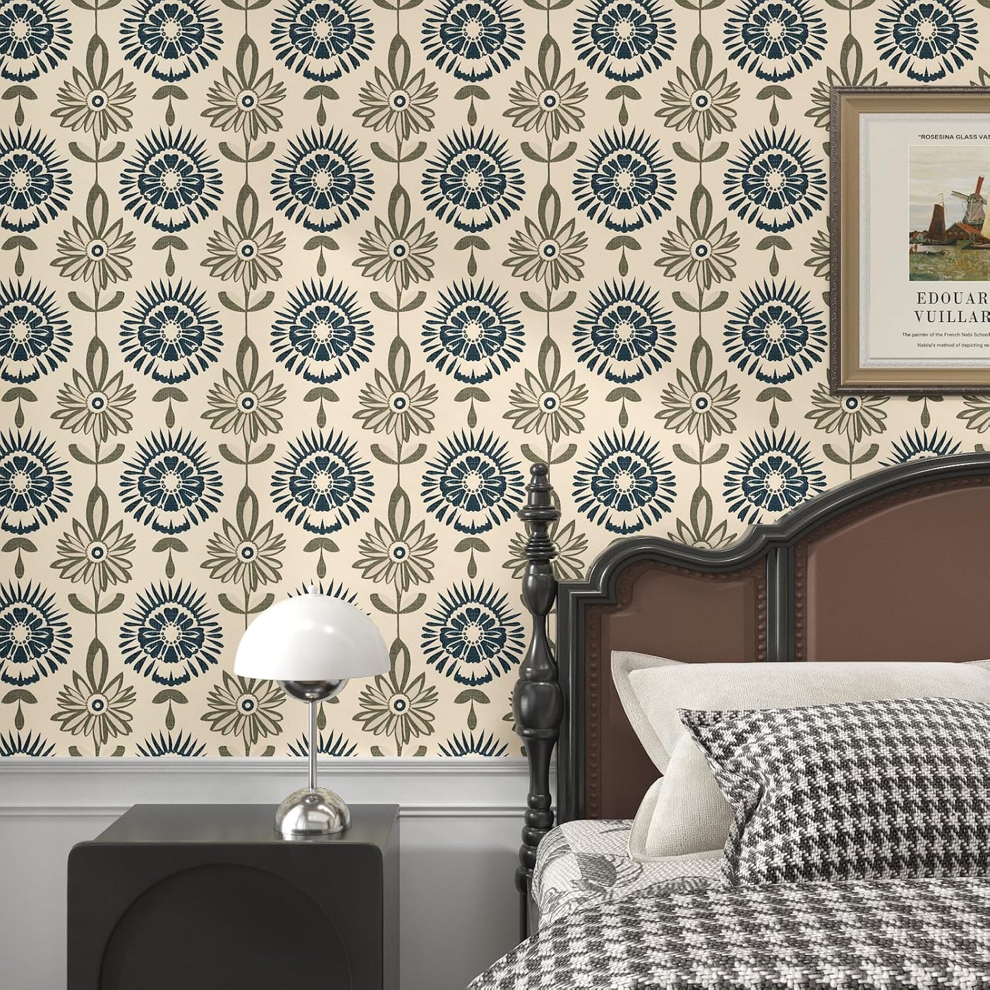 BOKEBEVE Leaves Contact Paper Floral Wallpaper Stick and Peel Boho Damask Wall Paper for Liner Drawer Cabinet Backsplash Renter Friendly Waterproof 17.5 x 118In