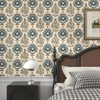 BOKEBEVE Leaves Contact Paper Floral Wallpaper Stick and Peel Boho Damask Wall Paper for Liner Drawer Cabinet Backsplash Renter Friendly Waterproof 17.5 x 118In