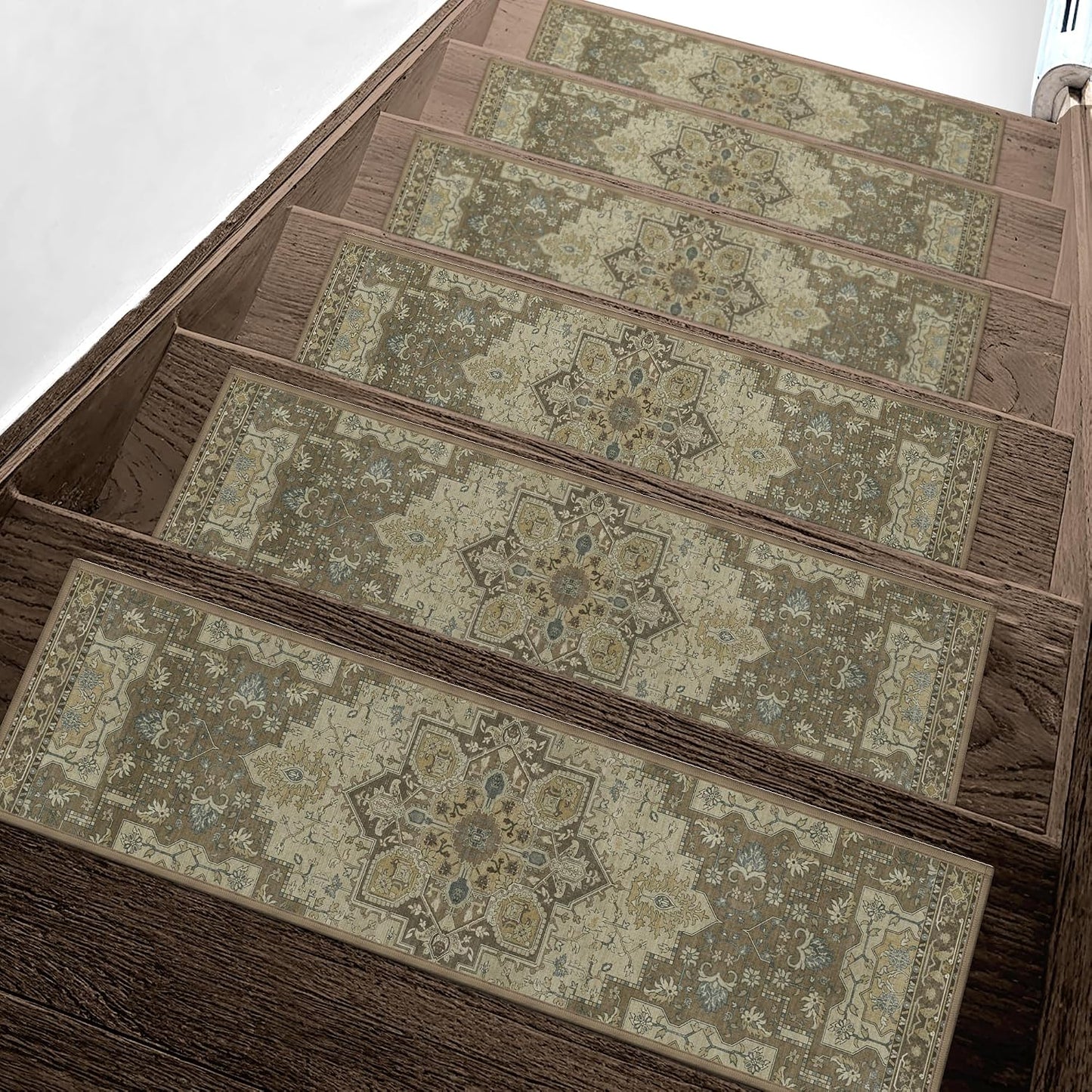 sarben Non Slip Stair Treads for Wooden Steps 15PCS - 8"x30" Indoor Safety Carpet, Edging Mats with TPE Adhesive Backing, Pet and Elderly Friendly Stair Rugs (Taupe) - Colors A