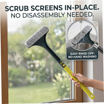 2 Pack Mesh Screen Cleaner, 6.30x18.11 inch Window Screen Cleaning Brush, 2-in-1 Double-Sided Scrubber with Detachable Handle