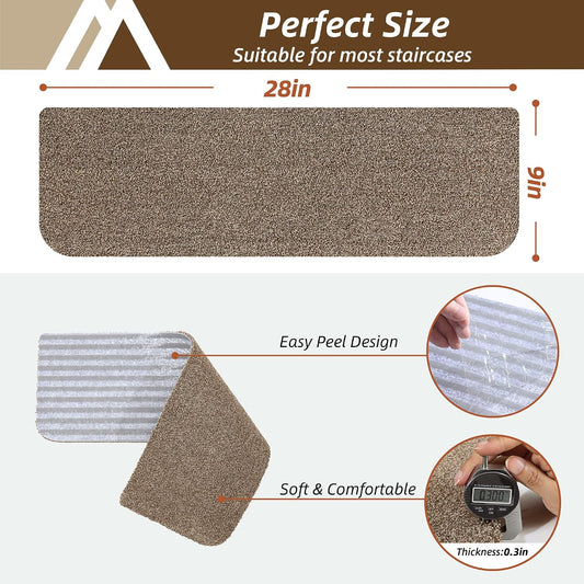 COSY HOMEER Stair Treads for Wooden Steps Non-Slip Carpet Mat,4pcs,Brown | Cut to Size,Peel and Stick,Washable,Residue Free,Self Adhesive,Stair Runner for Kid Elder Pet,28“x9”Carpet Stair Treads