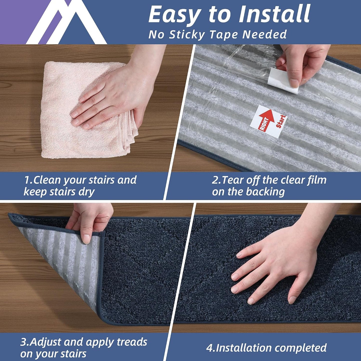 COSY HOMEER Edging Stair Treads Non-Slip Carpet Mat 28inX9in Indoor Stair Runners for Wooden Steps, Edging Stair Rugs for Kids and Dogs, 100% Polyester TPE Backing(4pc, Beige)