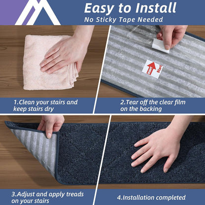 COSY HOMEER Edging Stair Treads Non-Slip Carpet Mat 28inX9in Indoor Stair Runners for Wooden Steps, Edging Stair Rugs for Kids and Dogs, 100% Polyester TPE Backing(4pc, Beige)