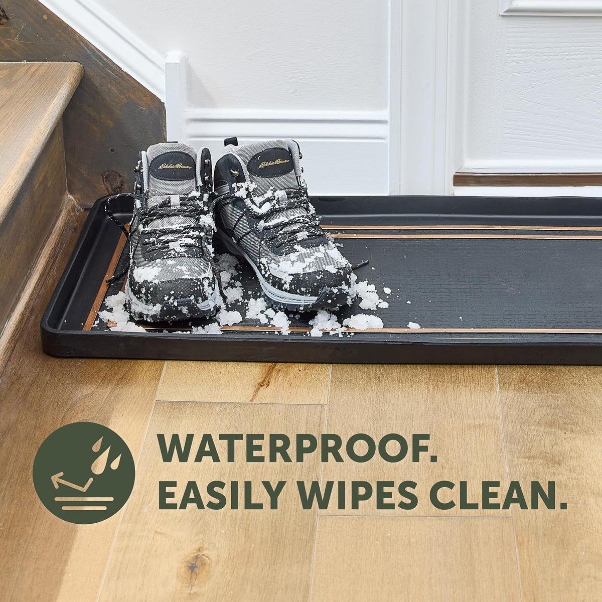 Eddie Bauer Rubber Boot Tray – Lake Waves Design, 16"x32", Black – Waterproof Entryway Boot Mat