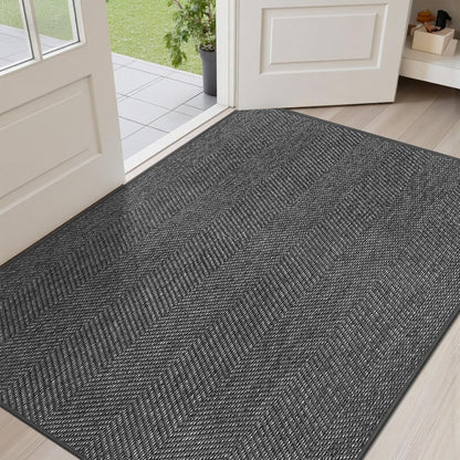 Ultra Thin Indoor Door Mat 24"x36", Washable Door Mat Indoor Entrance, Non Slip Rubber Backing Doormat Low-Profile Inside Entryway Mat, Unique Herringbone Design Entry Mat, Khaki (FOLD)