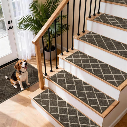 COSY HOMEER Carpet Stair Treads for Wooden Steps Non-Slip Indoor,4pcs, Navy | Peel and Stick,Reusable Adhesive,Residue Free,Washable,Pet Friendly,Soft Stair Runner for Kids,Elders,Multi-Surface Use