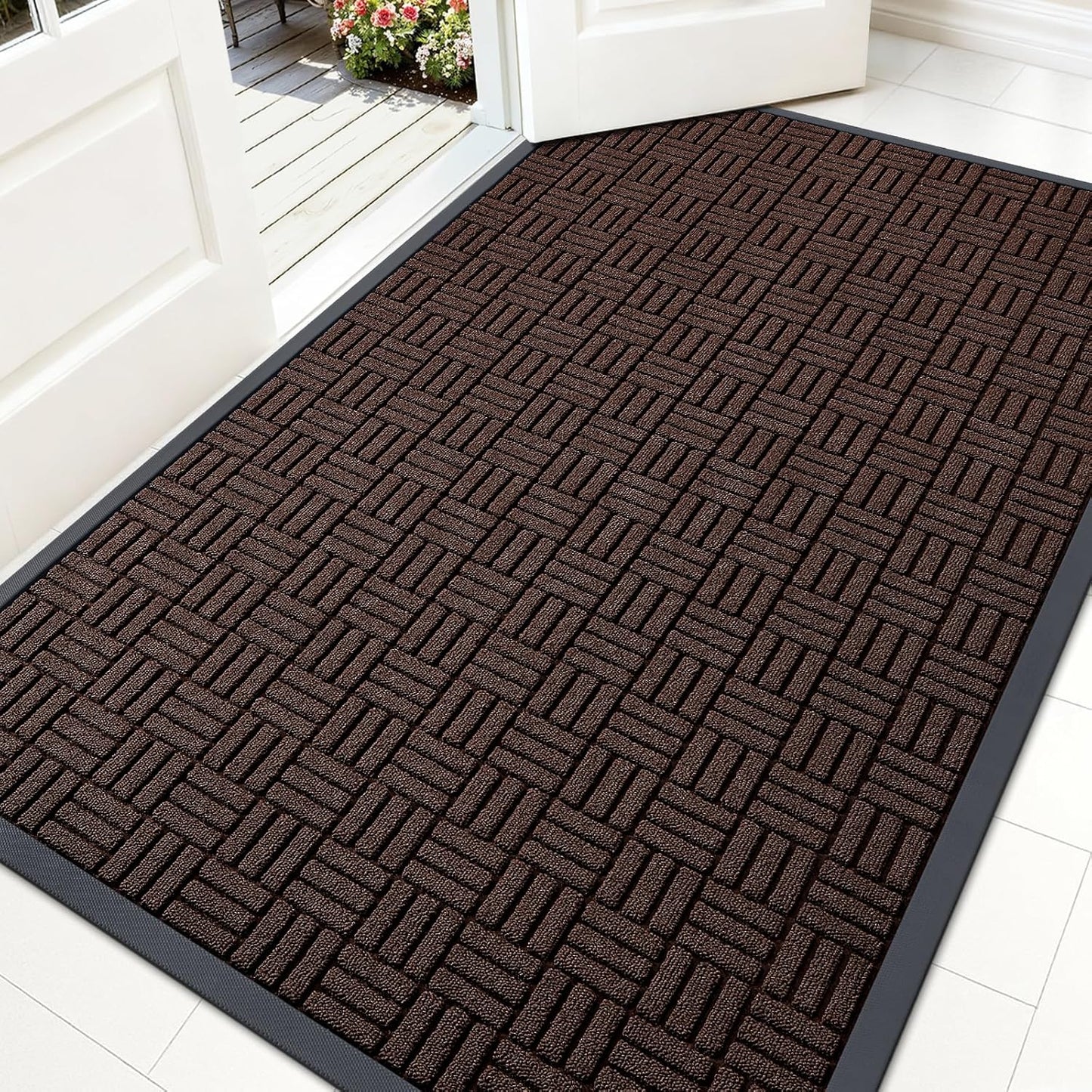 OLANLY Front Door Mat Outside Entrance 29.5x17, Absorbent, Heavy Duty Sturdy Natural Rubber Doormat Indoor Outdoor, Stain and Fade Resistant, Non-Slip Backing Low Profile Floor Mat for Entryway, Grey