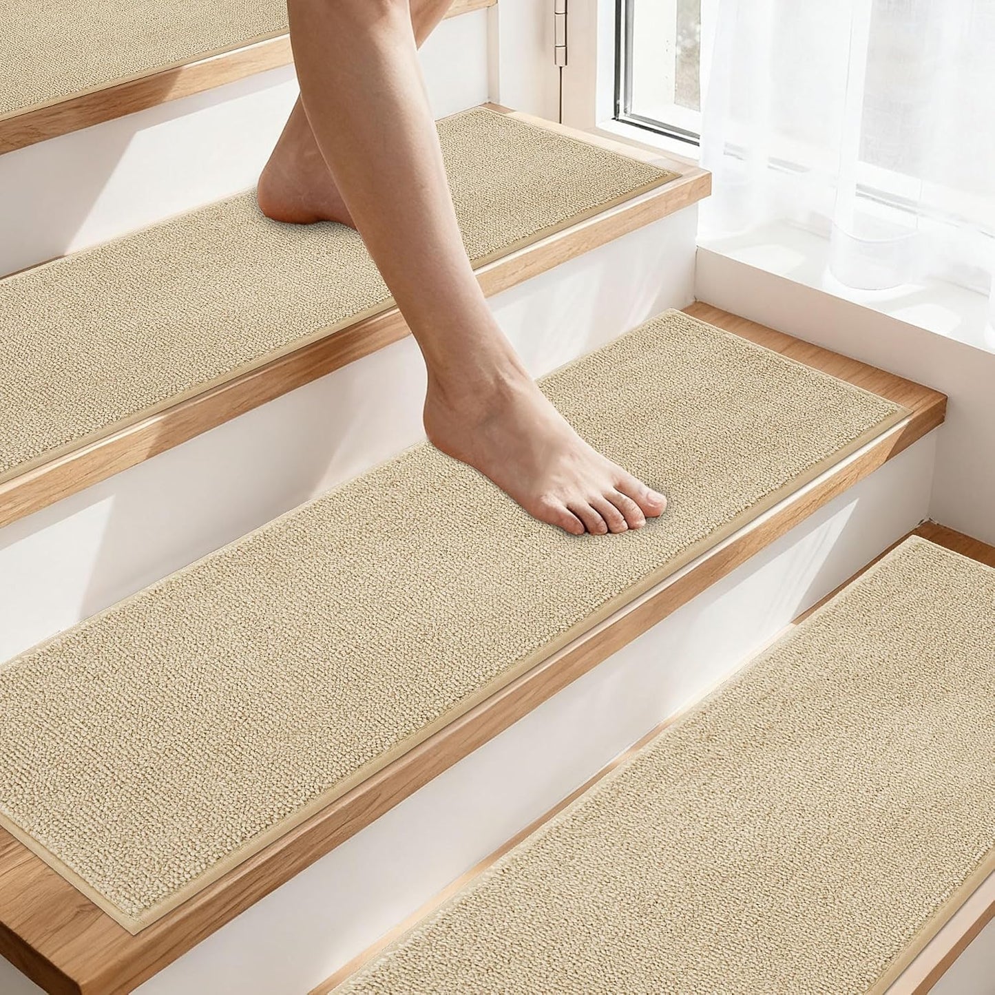 COSY HOMEER Stair Treads Non-Slip Carpet Stair Treads for Wooden Steps, Indoor Stair-Runner Rugs for Kids Elders & Pets 28"x9" (4Pc, Dark Gray)