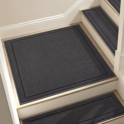 JSEI Stair Treads for Wooden Steps Indoor, 15-Pack Non Slip Stair Treads 30" x 8", Washable Polyester Stair Mats with TPE Backing, Low Profile Stair Rugs for Kids, Seniors and Dogs, Brown