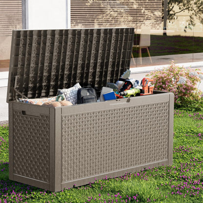 Outdoor Waterproof Resin Storage Deck Box Lockable Outside Bench UV Resistant Bin Patio Porch Furniture Pool Float Garden Tool Cushion (Black, 85 Gallon)