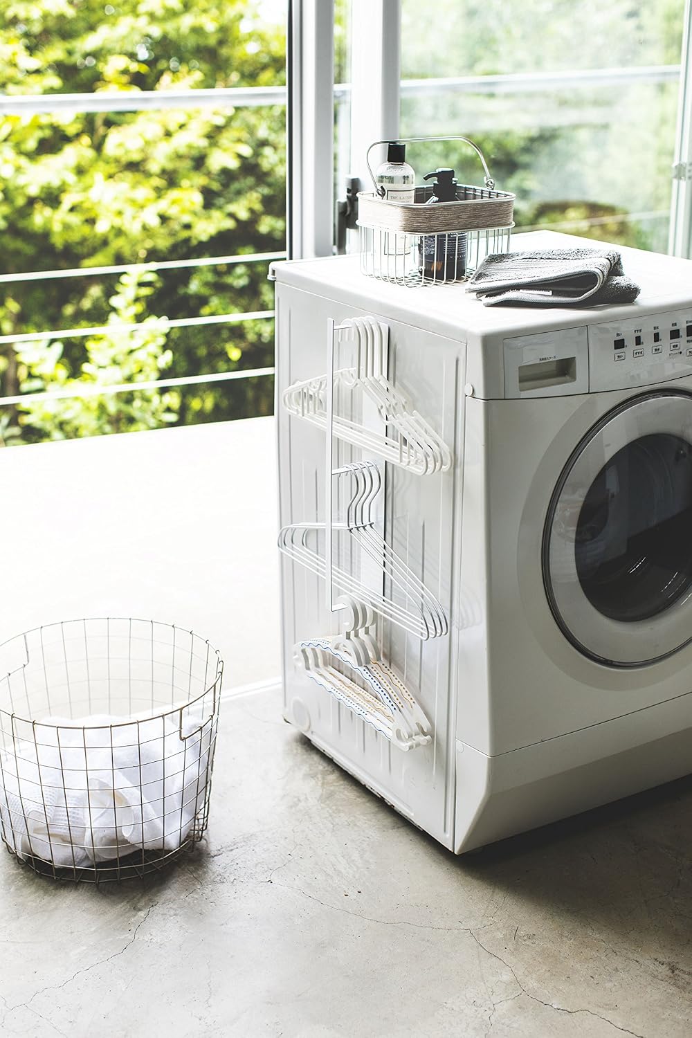 Yamazaki 3623 Magnetic Laundry Hanger Storage Rack, White, Approx. W 2.4 x D 3.3 x H 18.1 inches (6 x 8.5 x 46 cm), Tower, Washing Machine Side, Laundry Hook, Included