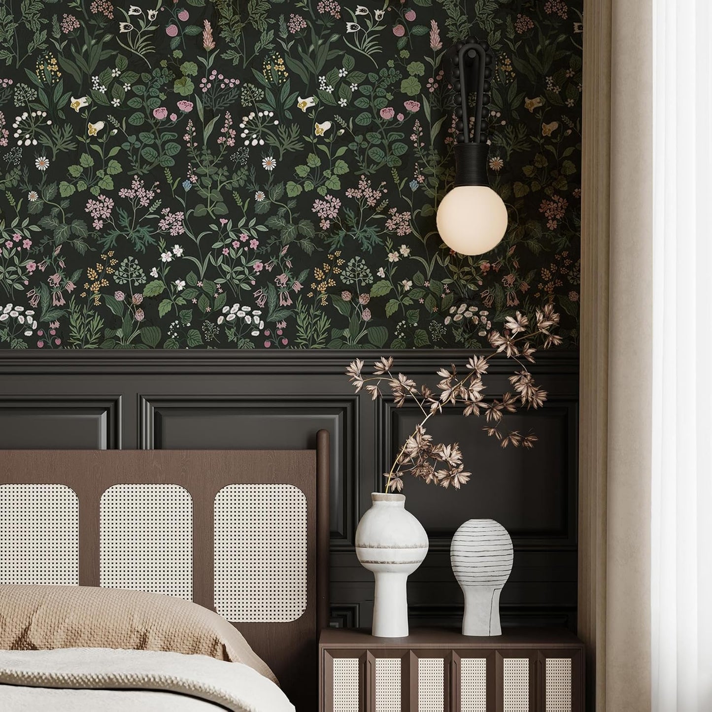 Dimoon 17.3" X 78.7" Peel and Stick Wallpaper Floral Contact Paper Boho Beige White Renter Friendly Natural Wall Paper Waterproof Removable Self Adhesive Wallpaper for Bedroom Livingroom Vinyl Roll