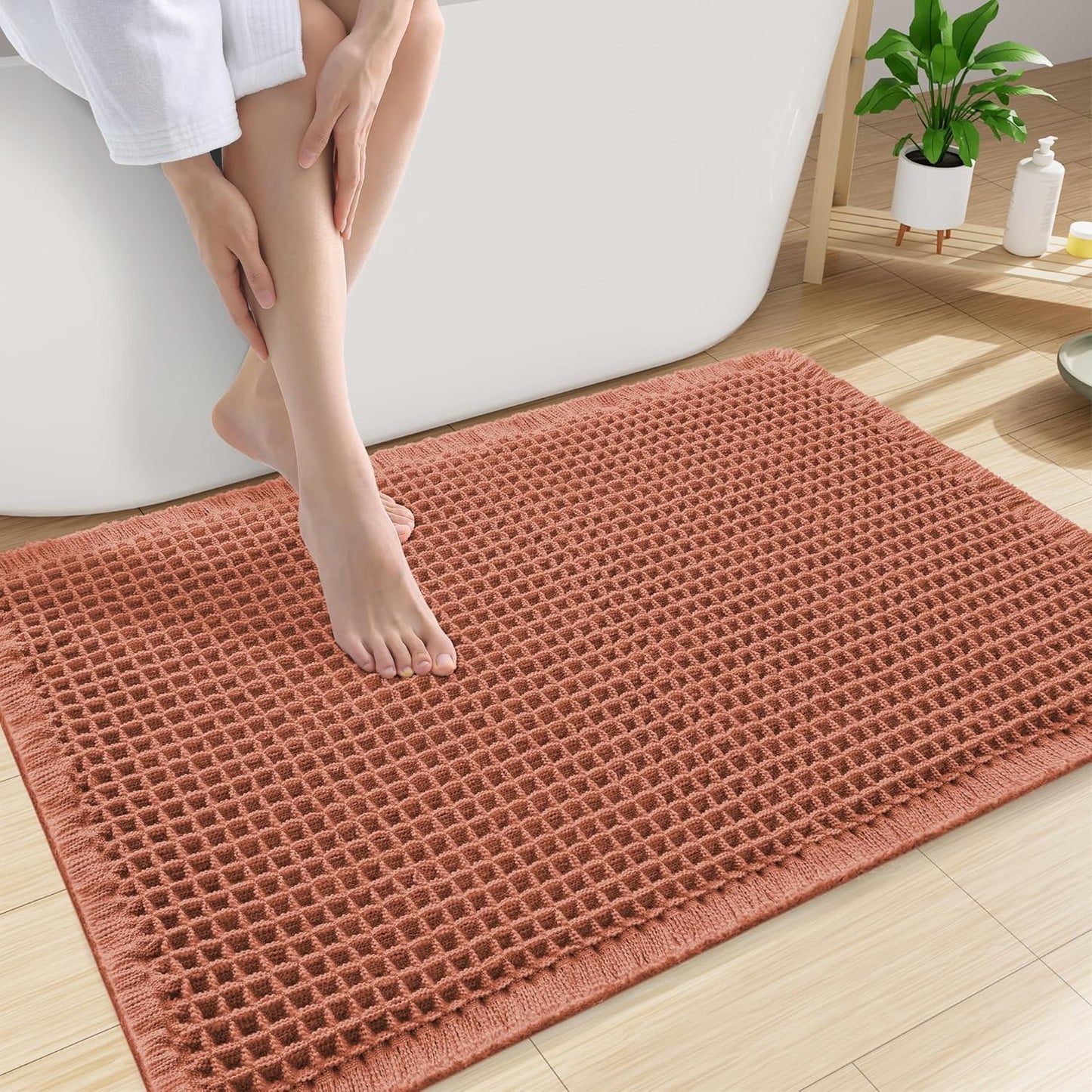 Smiry Waffle Bath Mat 30x20, Extra Soft Absorbent Bathroom Rugs, Non Slip Machine Washable Quick Dry Bath Rugs for Bathroom Floor, Tub, Shower, Home Decor Accessories, Brown